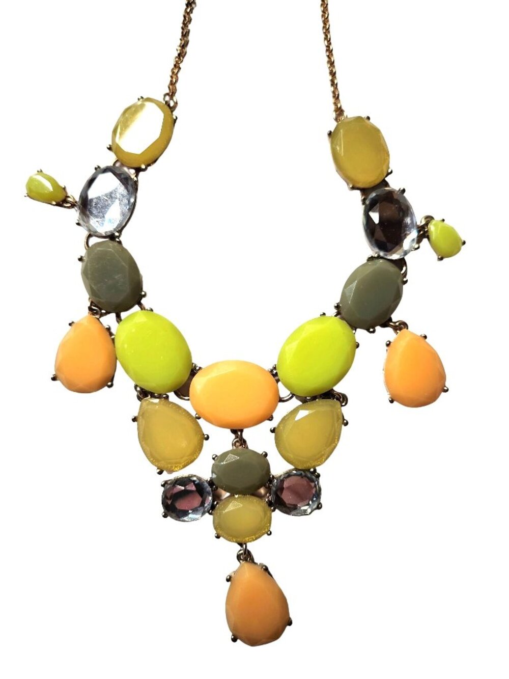 J crew Statement Bib Necklace Gold-Tone Chain green yellow autumn spring jewelry